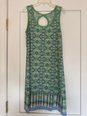 Max Studio Green and Blue Geometric Tank Dress